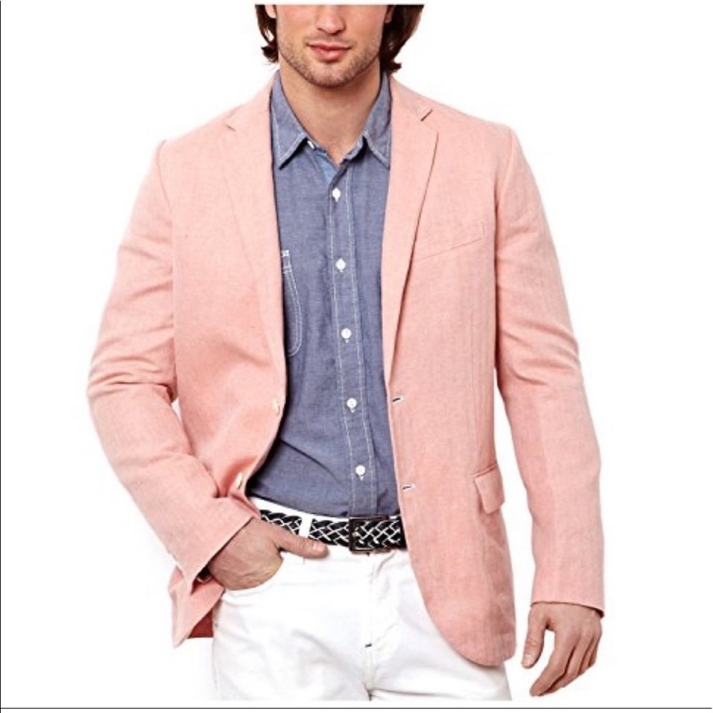 Nautical Linen Derby Sports Coat Blazer Coral Country Club Preppy Resort Medium